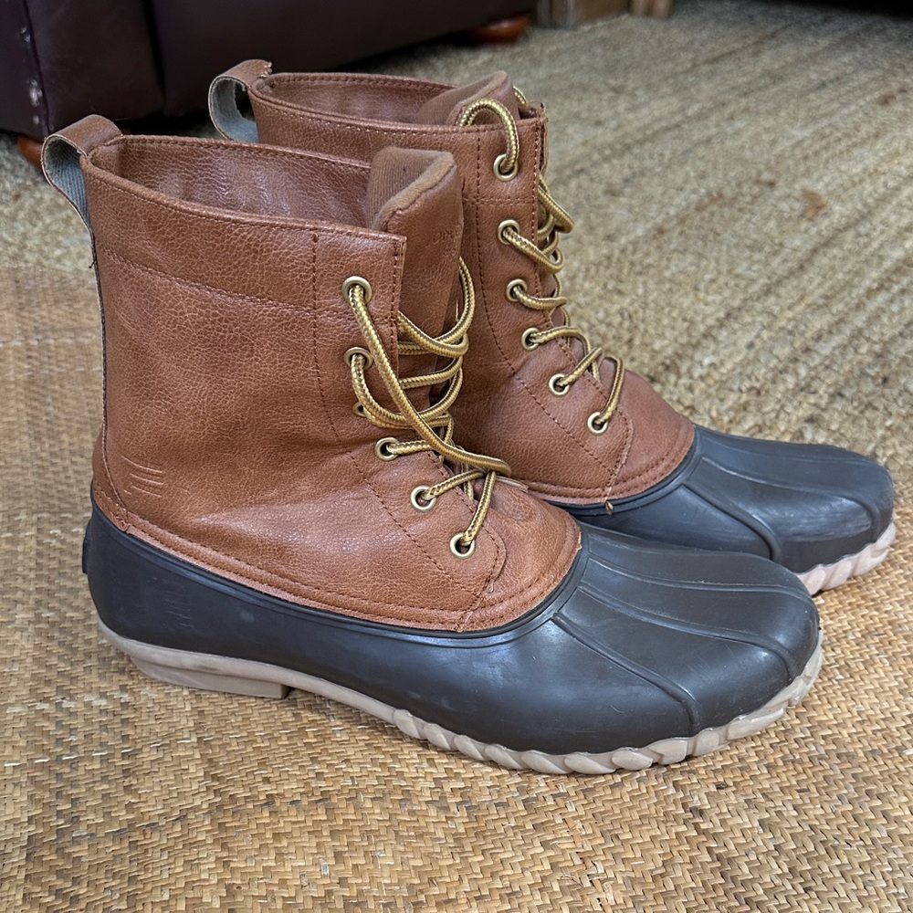 London Fog Men's Tan and Black Rain Boots